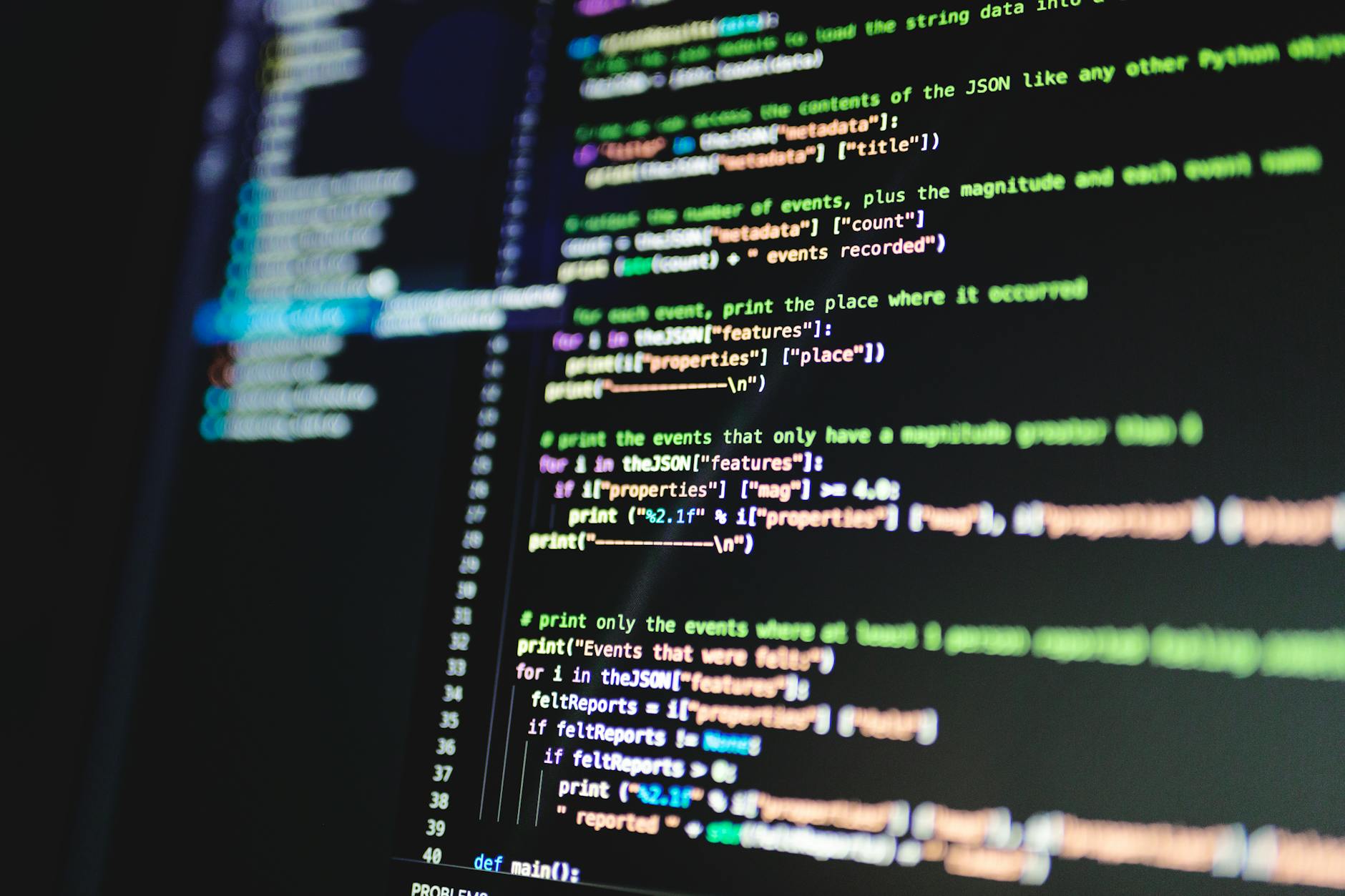 Code on a dark editor
